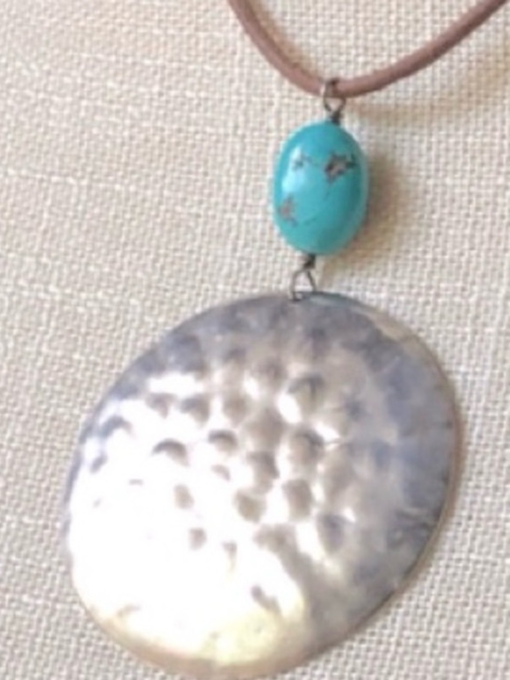 Handcrafted Turquoise & Hammered Silver Pendant Only